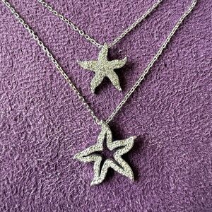 Swarovski Silver Holly Starfish Double Pendant Necklace with Clear Crystals
